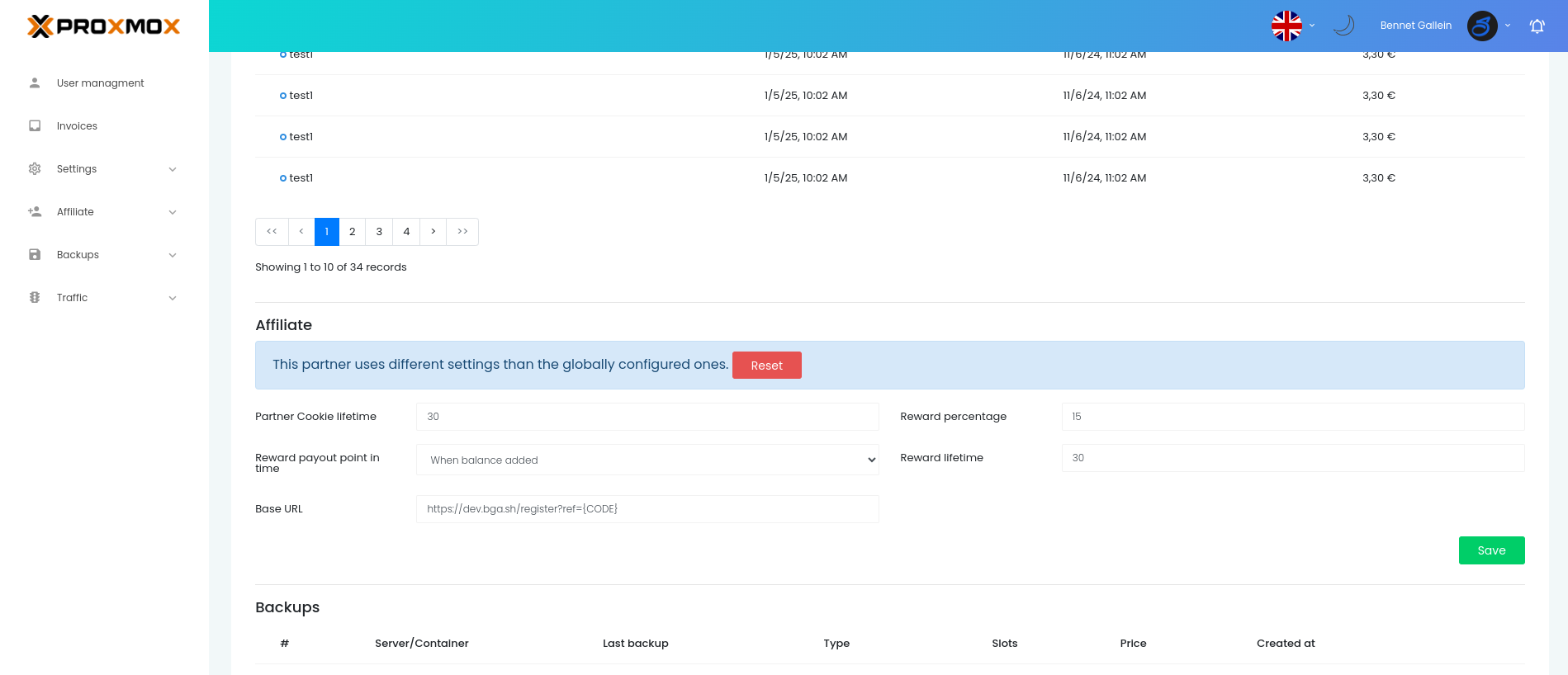 Admin single user settings